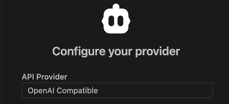Cline “Configure your provider” screen with API Provider set to OpenAI Compatible